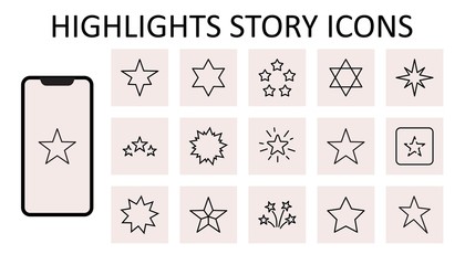 Set of Stars Vector Line Icons. Contains such Icons as Starry night, falling star, firework, twinkle, glow, glitter burst and more. Outline signs for glossy material. Editable Stroke. 32x32 Pixels.