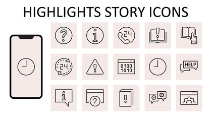 Set of Help And Support Vector Line Icons. Contains such Icons as Handbook, Book, Online Help, Tech Support and more. Editable Stroke. 32x32 Pixels