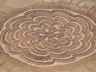 Beautiful beach mandala with a flower and dolphins in Albufeira in Portugal