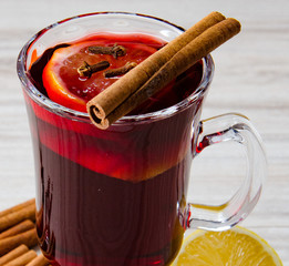 Mulled wine glintwine served in glasses for christmas table