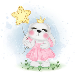 Fototapeta premium cute easter bunny holding the star nursery watercolor illustration