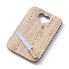 Wooden cutting board with heart and knife 3D