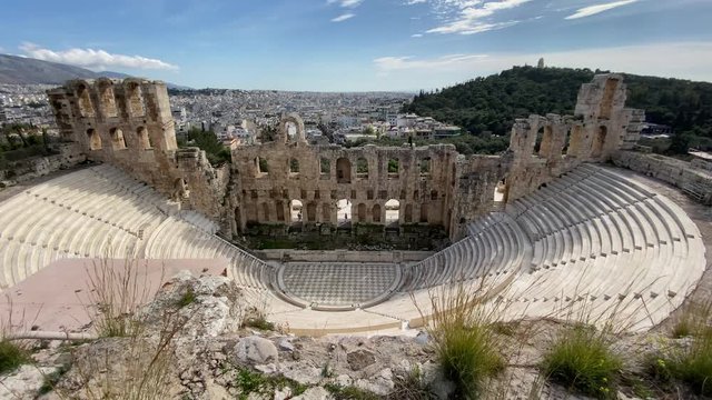 Panoramic view of amphitheater of the Acropolis of Athens