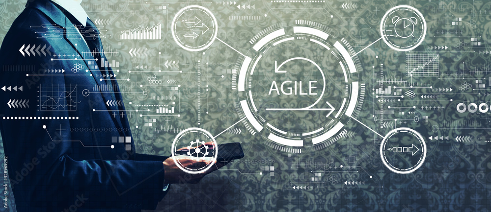 Poster agile concept with businessman holding a tablet computer