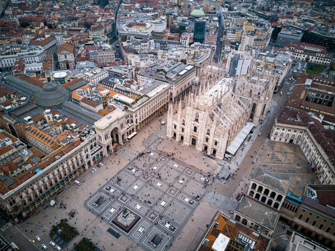 Aerial view of Milan Cathedral or Duomo di Milano in Milan, Northern Italy