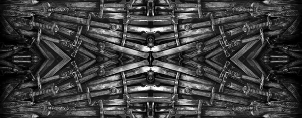 Metal knight swords horizontal background. Close up. The concept Knights.