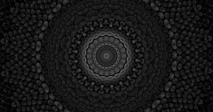 Parallax effect. Radial black snake skin background. Snake skin texture closeup. 4k zoom in video
