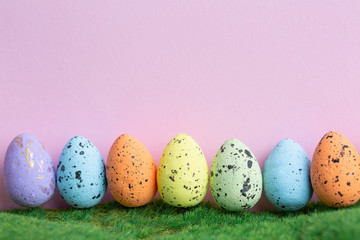 Easter colorful eggs on green grass.