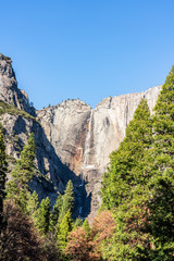 Yosemite National Park Valley, beautiful view of the waterfall, by the end of Autumn and beginning of Winter Season, California, United States of America.