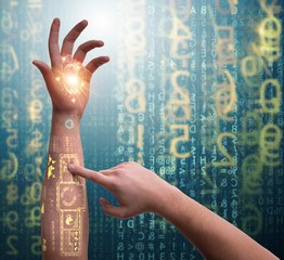 Human robotic hand in futuristic concept