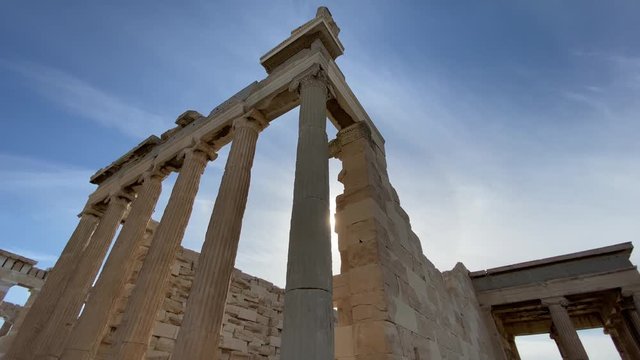 Columns of Parthenon temple on a sunset.