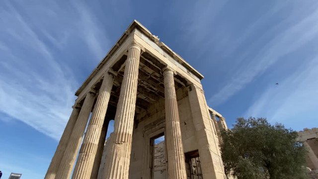 Parthenon antique temple with columns and blue sky on Acropolis of Athens Greece