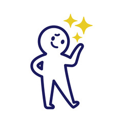 .Illustration of a deformed simple human holding his left hand and frowning