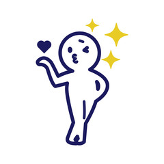 .Illustration of a deformed simple human crossing his legs and throwing kisses