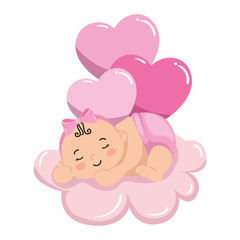 Obraz na płótnie Canvas cute little baby girl sleeping in cloud with balloons helium vector illustration design