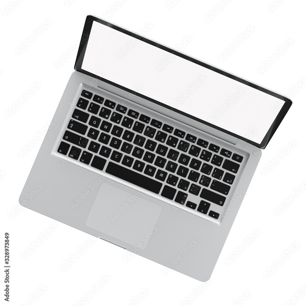 Poster Modern computer laptop Open white screen isolated with clipping mask on white background for present advertising product or Webpage design mockup,3D render illustration