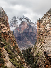 View of winter Zion Canyon from Angels Landgin trail