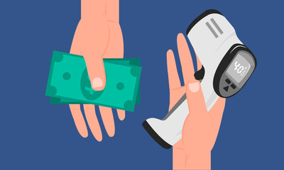 Graphic illustration about Purchase infrared thermometer , Medical equipment. Flat design