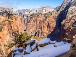 View of winter Zion Canyon from Angels Landgin trail