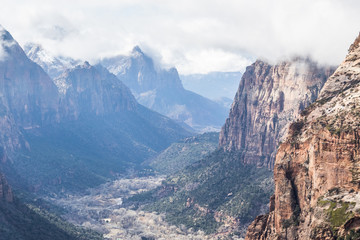 View of winter Zion Canyon from Angels Landgin trail