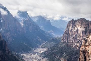 View of winter Zion Canyon from Angels Landgin trail