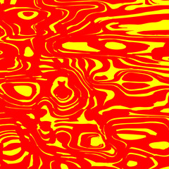 Red spreading spots of color on yellow.