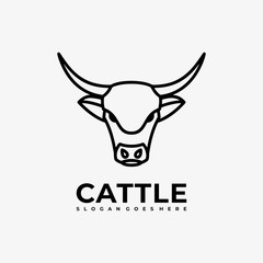 Vector Logo Illustration Cattle Head Line Art Style.