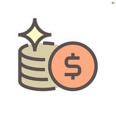 Money coin vector icon design for financial graphic design element.