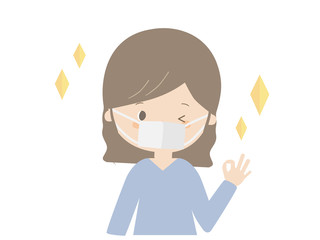 A woman wearing an OK pose wearing a mask