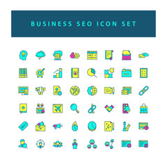 Business Seo icon set with filled outline style design.