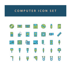 computer hardware icon set with filled outline style design.