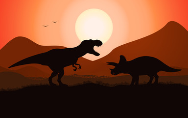 Vector dinosaur battle silhouette