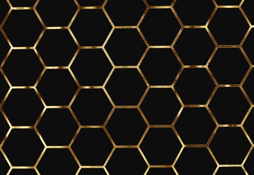 Abstract golden background, golden cells and pentagons
