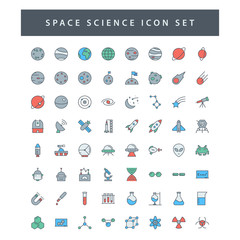 space and science icon set with filled outline style design.