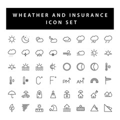 weather and insurance icon set with black color outline style design.
