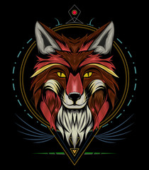 fox head logo with ornament background. APPAREL T-shirt design, print decoration.