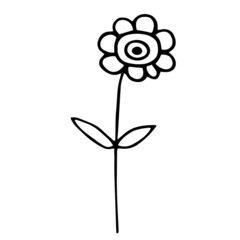 vector, illustration, drawing, handmade, isolated, flower, branch, plant, leaves, flora, glade, spring, summer, Park, tree, paper, marker, pen, black, white background, simple, abstract, art, design, 