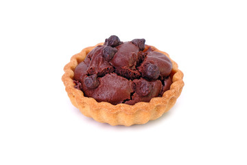 Chocolate tarts topping with chocolate chips, Isolated on white background.