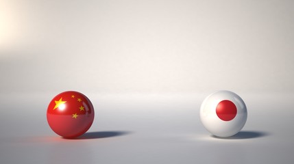 flag. 3d render of international flagball. china-japan flag.