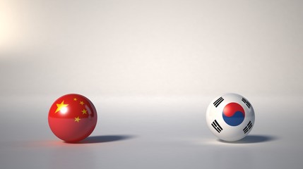 flag. 3d render of international flagball. china-korea flag.