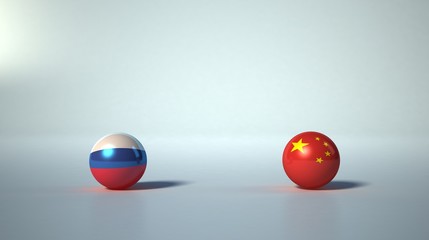 flag. 3d render of international flagball. russia-china flag.