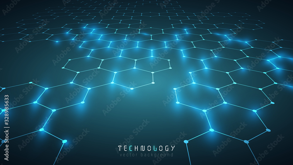 Poster modern blue connection hexagon technology abstract vector background,innovation speed communication 