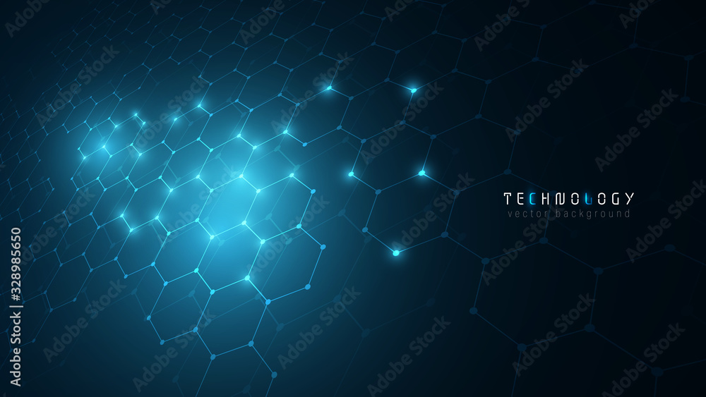 Fototapete virtual reality blue connection hexagon technology cyberspace abstract vector background,modern inno