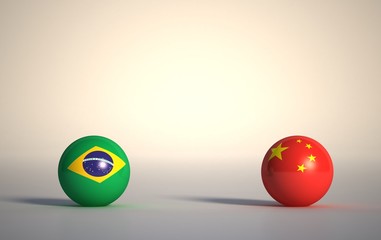 flag. 3d render of international flagball. brazil-china flag.