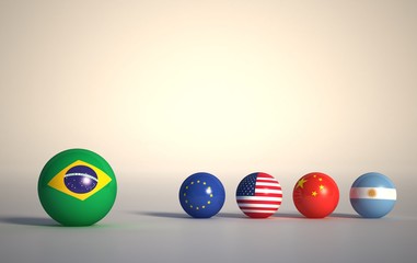 flag. 3d render of international flagball. brazil top trade countries flag.