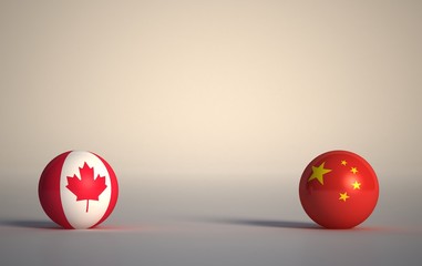 flag. 3d render of international flagball. canada-china flag.