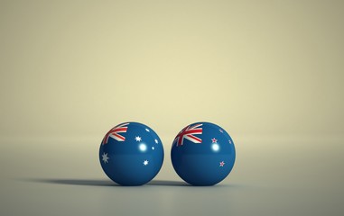 flag. 3d render of international flagball. new zealand-australia flag. south pacific countries flag ball.