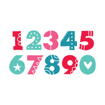 Bold hand drawn vector numbers with patterns and shapes