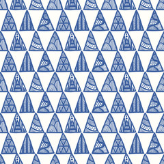 vector blue ethnic multi triangle seamless pattern on white