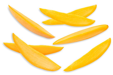 Ripe mango slice isolated on white background. 
